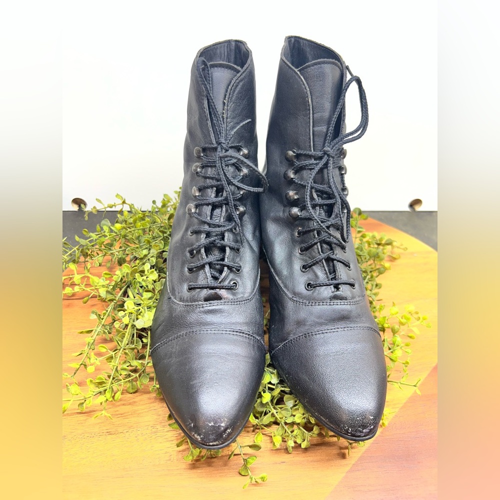 VTG Poppies Black Leather Witchy Granny Leather - Picture 4 of 10